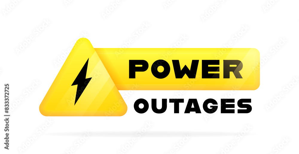 Obraz premium Power outages geometric badge in 3d style with lightning mark on triangle and glowing effect. Logo design. Vector illustration