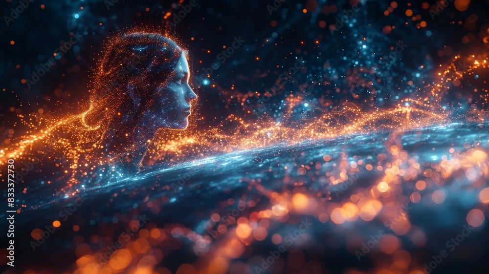 Womans Face Illuminated by Bright Lights Womans Face Illuminated by Bright Lights
