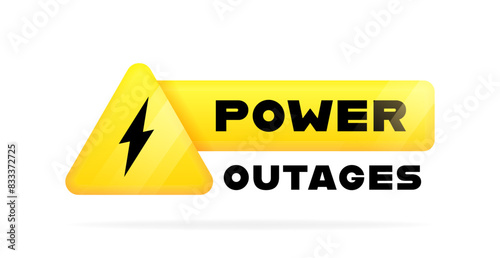 Power outages geometric badge in 3d style with lightning mark on triangle and glowing effect. Logo design. Vector illustration