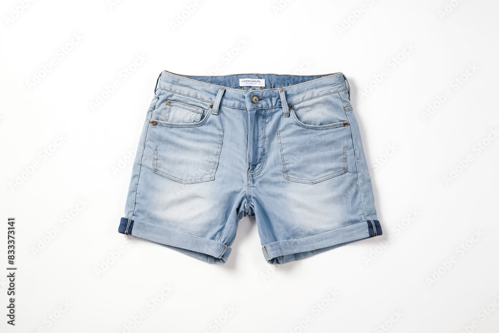 Light Blue Denim Shorts on White Background Light Blue Denim Shorts on White Background