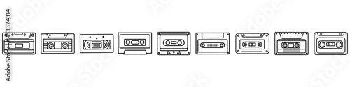 Audio cassette icon vector set. Cassette illustration sign colleclion. VHS symbol or logo.