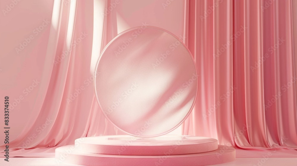 A circular podium with a velvet texture on a soft pink background, perfect for highlighting luxury products in a refined and clean advertisement setting