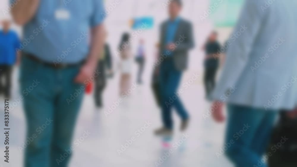 A crowd of busy business people rushing about business. Blurred defocused video .Time lapse