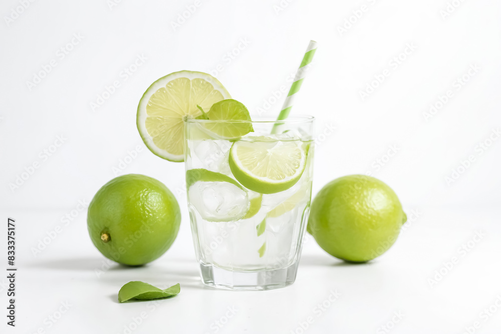 Refreshing Lime Drink with Ice and Straw Refreshing Lime Drink with Ice and Straw