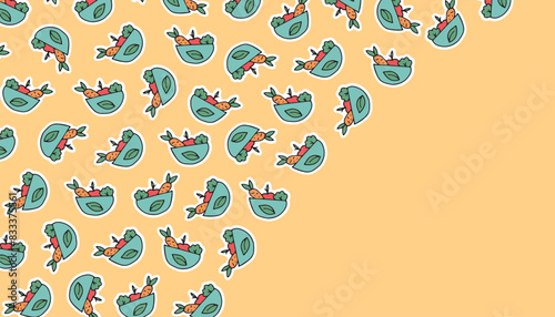 vegetables. salad. vegetables for the salad. pattern. the poster. frame. vector. retro palette. on a colored background. place for the inscription. hand-drawn.