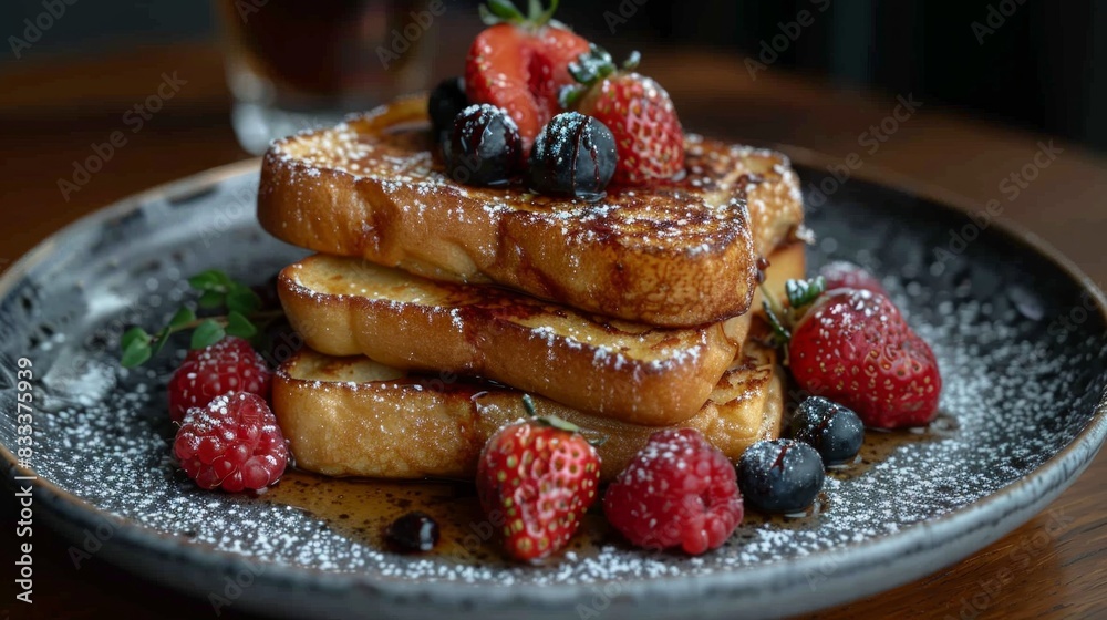 A delicious breakfast of French toast with fresh berries and syrup. A delicious breakfast of French toast with fresh berries and syrup.