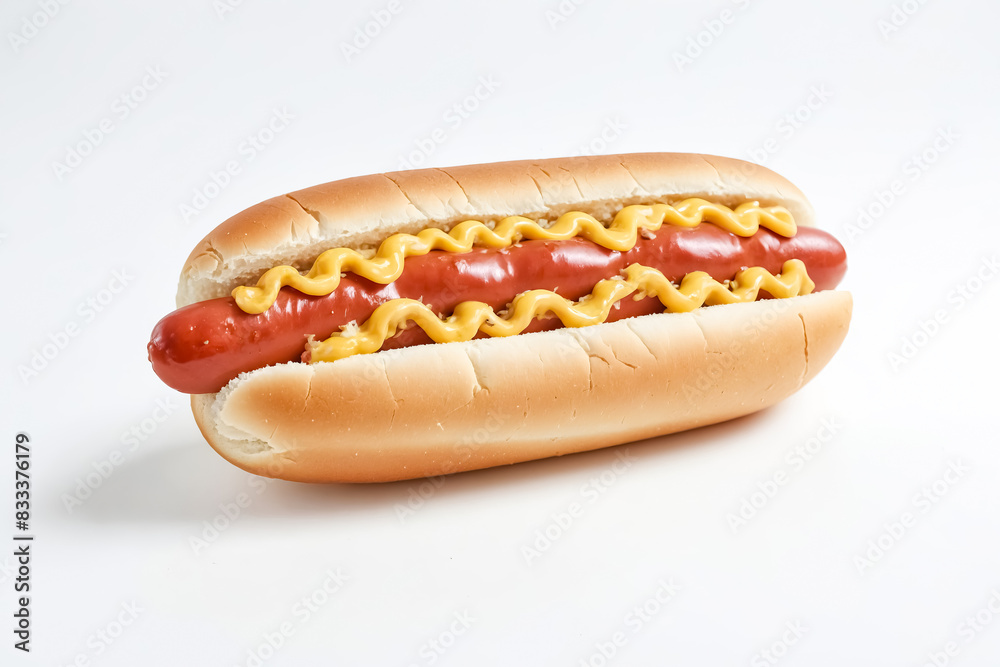Hot Dog with Mustard on White Background