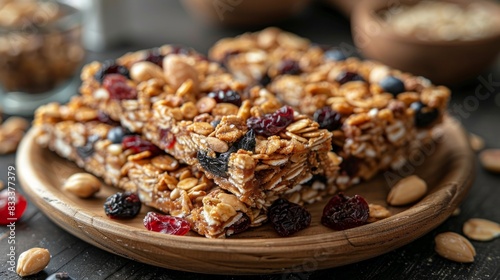 Homemade healthy granola bars with nuts  seeds and dried fruits.