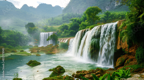 Stunning Mountain Views with Waterfalls  generative