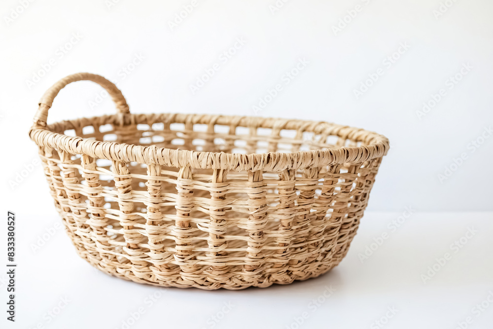 Empty Woven Basket on White Background