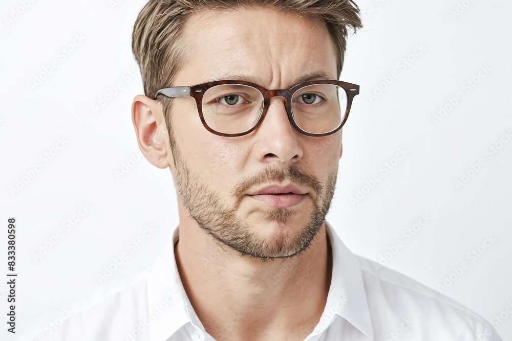 Close-up portrait of a thoughtful man wearing glasses Close-up portrait of a thoughtful man wearing glasses