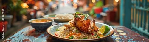 A delicious and authentic Vietnamese street food dish of com ga (chicken rice) photo