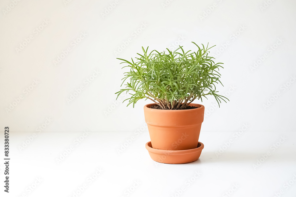 Green Plant in Terracotta Pot on White Background Green Plant in Terracotta Pot on White Background