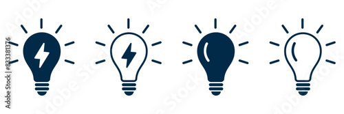 Set of stylized light bulbs on a white background. Lamp icon collection idea. Flat style. Stock vector illustration.