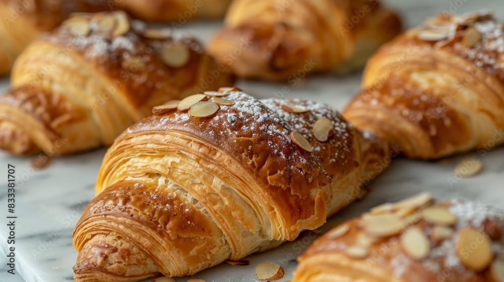 Freshly baked almond croissants. Freshly baked almond croissants.