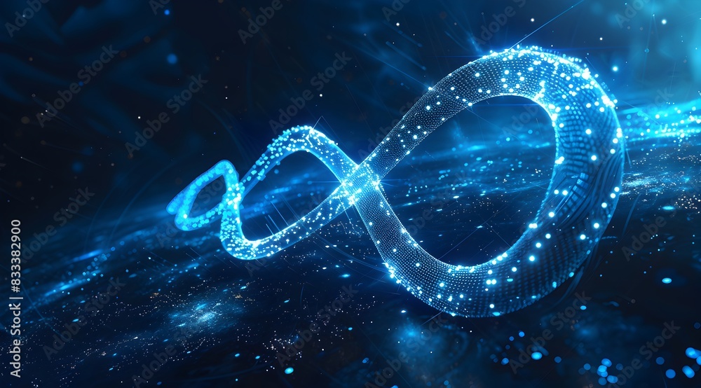A digital art representation of an infinite symbol made from glowing data points and lines, set against a dark blue background
A digital art representation of an infinite symbol made from glowing data points and lines, set against a dark blue background