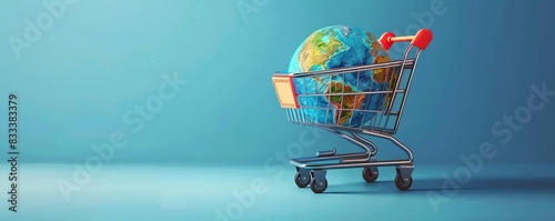 CrossBorder ECommerce A shopping cart with a globe, symbolizing expanding ecommerce operations internationally