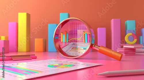Data Analysis A magnifying glass over data charts or a spreadsheet, symbolizing the analysis of collected data