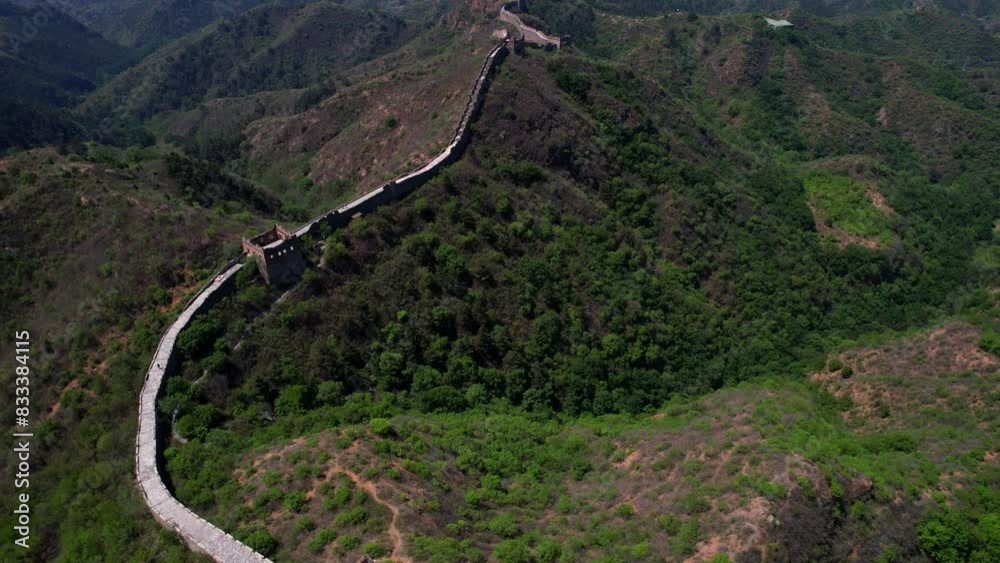 Towers of restored Jingshanling section of Chinese Great Wall. Aerial view Towers of restored Jingshanling section of Chinese Great Wall. Aerial view