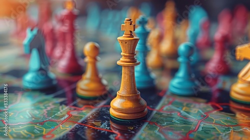 Strategic Planning A chessboard or a map with markers, representing strategic planning and foresight