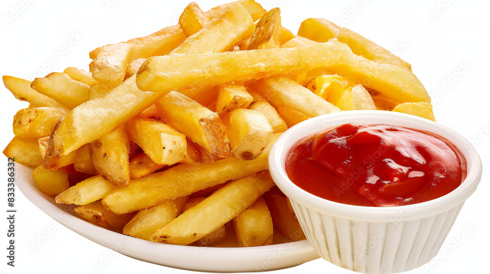 french fries with ketchup on white background, isolated french fries with ketchup on white background, isolated