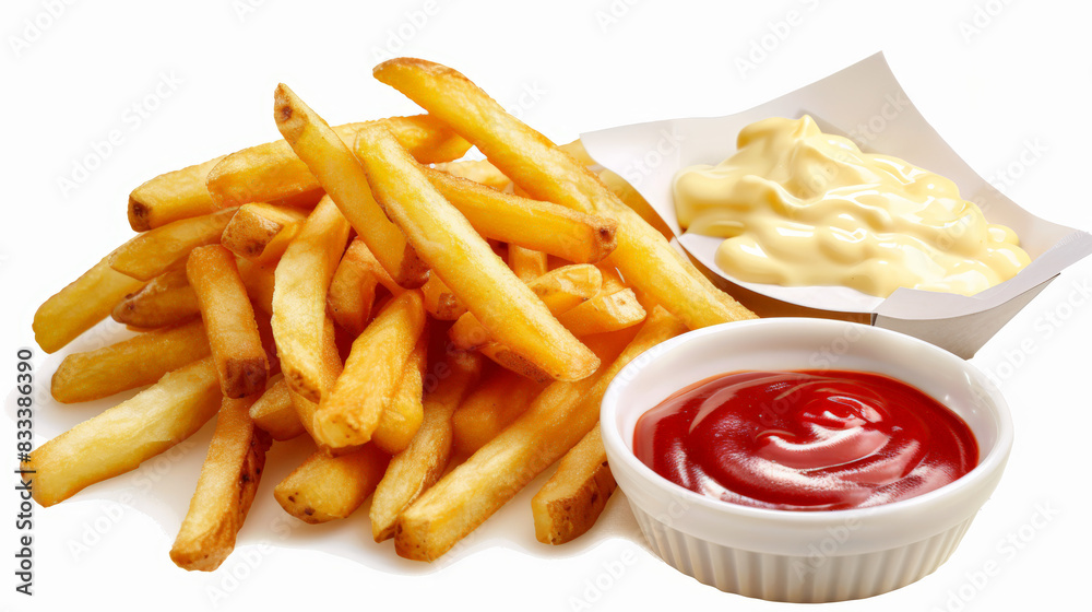 french fries with ketchup on white background, isolated french fries with ketchup on white background, isolated