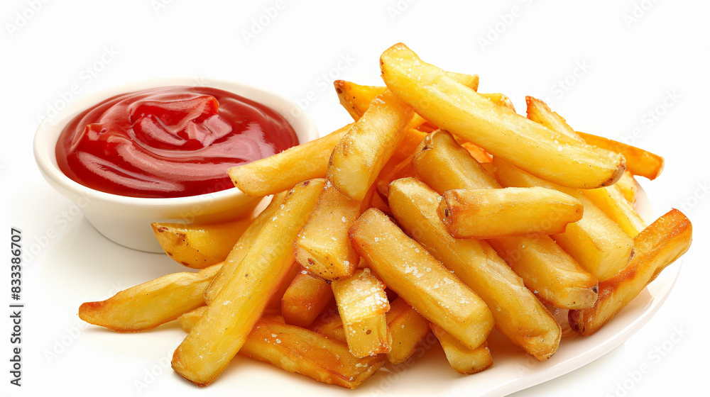 french fries with ketchup on white background, isolated french fries with ketchup on white background, isolated