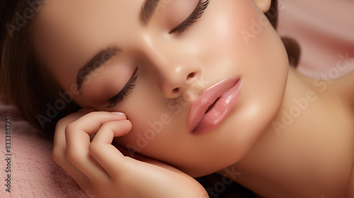 Close-Up of a Sleeping Woman with Radiant Skin