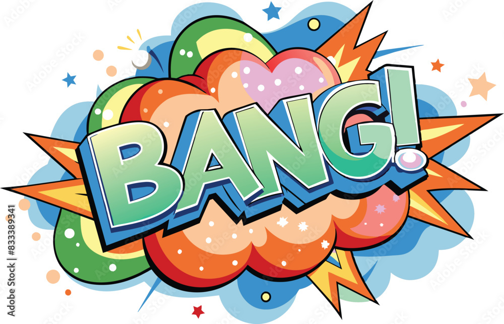 Word BANG! inside explosive cloud in comic style, flat illustration, vector illustration. Word BANG! inside explosive cloud in comic style, flat illustration, vector illustration.