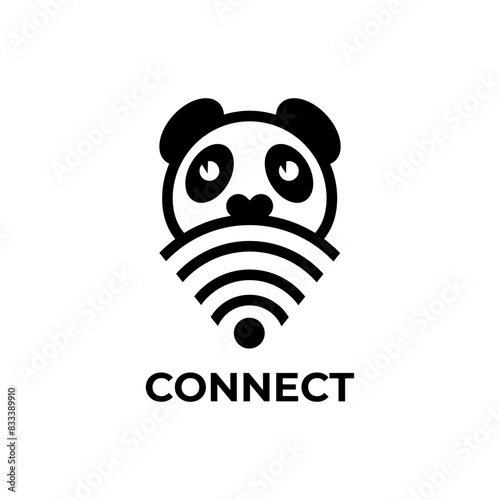 Panda with internet lines logo vector icon design. Panda face in internet lines icon on white background