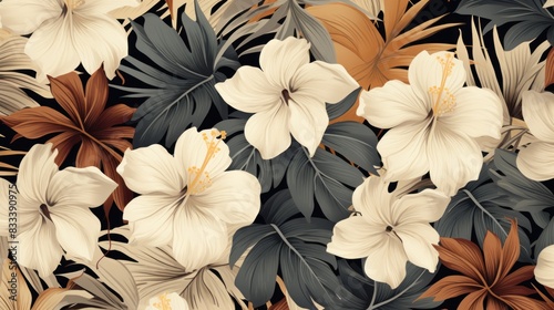 Tropical pattern in neutral colors wallpaper