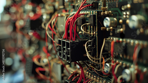 A close-up of a central processor unit with complex wiring and connections.