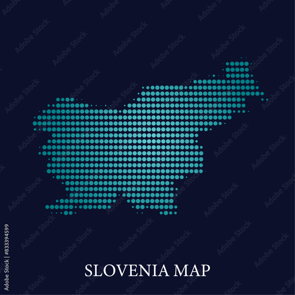 Modern halftone dot effect on dark background with map of Slovenia
