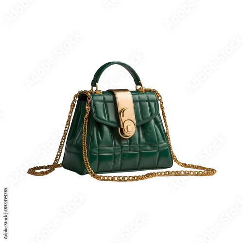 Luxury Green purse made of leather flying isolated on a transparent background.  leather purse, handbag PNG photo