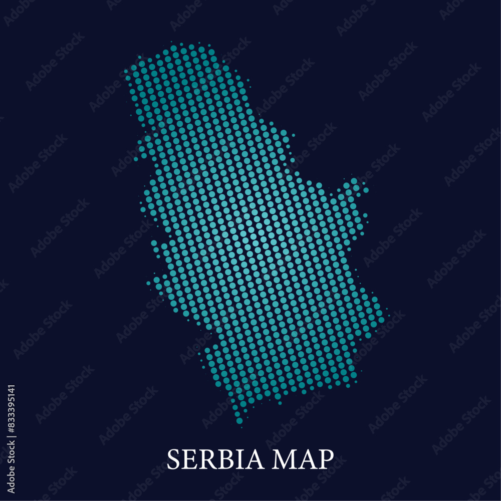 Modern halftone dot effect on dark background with map of Serbia