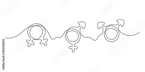 One solid line gender symbol on white background. All types of gender relations. minimalist graphics