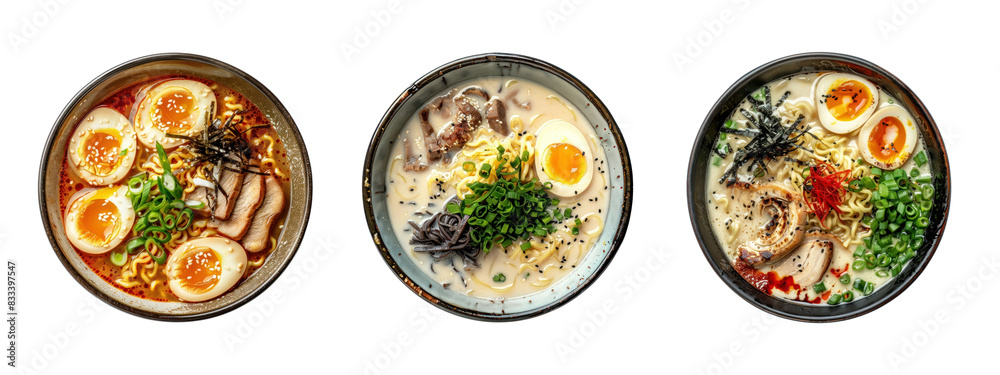 Top view of ramen png element set on transparent background