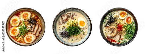 Top view of ramen png element set on transparent background