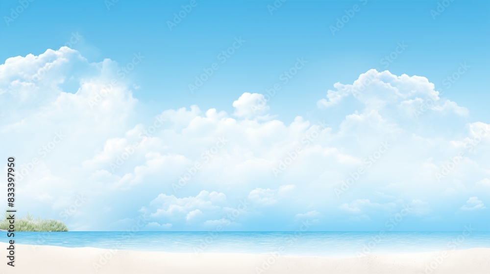 A Tranquil Beach with a Clear Blue Sky and Gentle Clouds