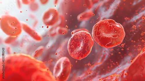Close up of red blood cells in motion, showcasing the intricacies of human biology and the circulatory system. photo