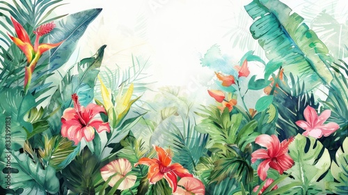 Watercolor botanical garden illustration wallpaper