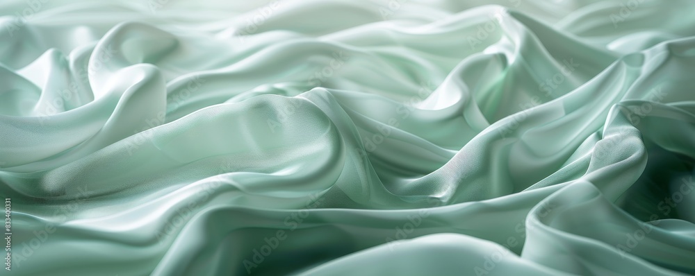 Fototapeta premium Abstract green fabric background with soft folds and waves.