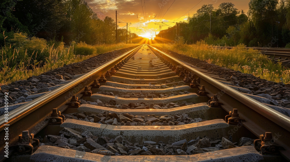 Naklejka premium railway in the sunset