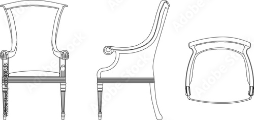 Vector illustration sketch of luxury interior furniture design drawing ethnic vintage classic living room chair