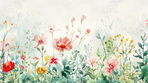 Watercolor botanical garden illustration wallpaper © Helen