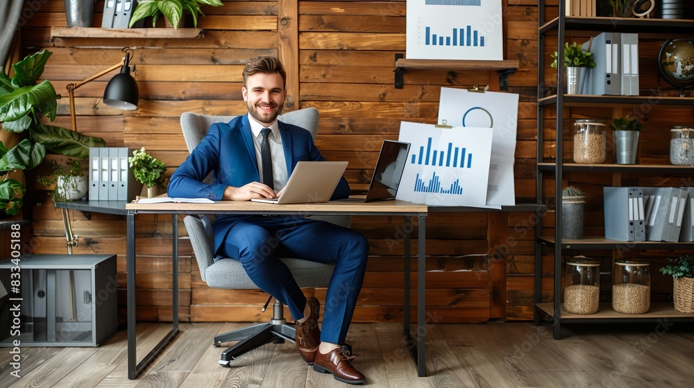 Professional Businessman Analyzing Financial Data With Positive Smile Professional Businessman Analyzing Financial Data With Positive Smile