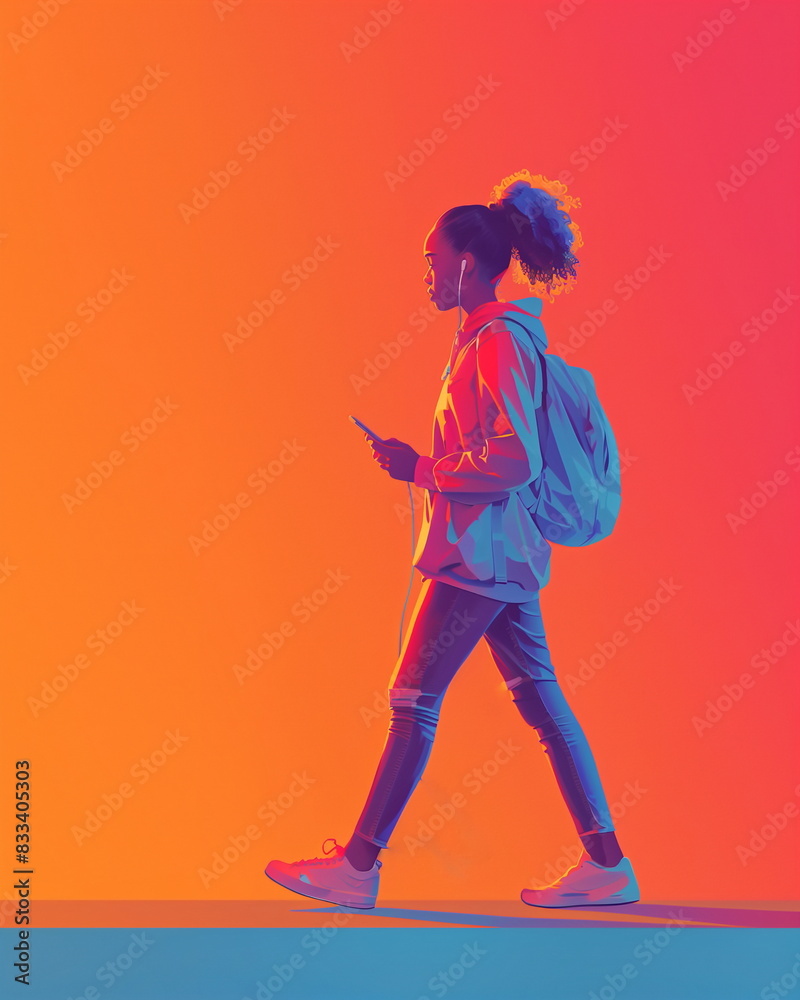 a girl teenager with headphones walking on the street a girl teenager with headphones walking on the street