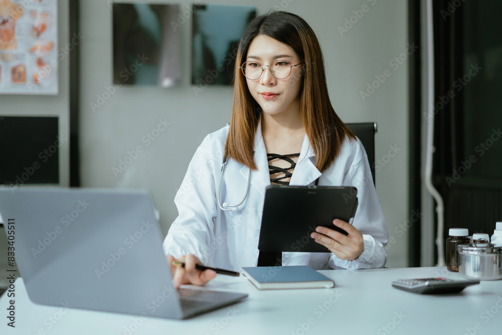 Medicine doctor woman working with modern digital tablet computer and smartphone interface as medical network concept. Medicine doctor woman working with modern digital tablet computer and smartphone interface as medical network concept.