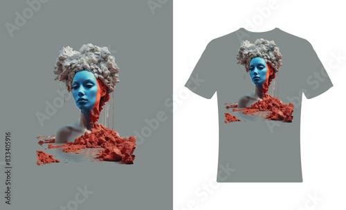 A beatiful t shirt desing with a sculpture of a womens face