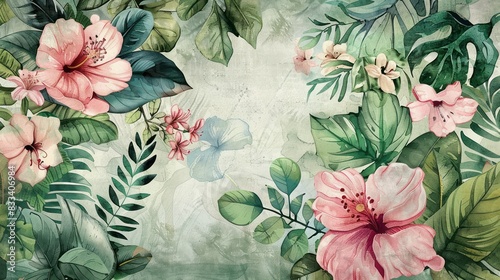 Watercolor botanical garden illustration wallpaper